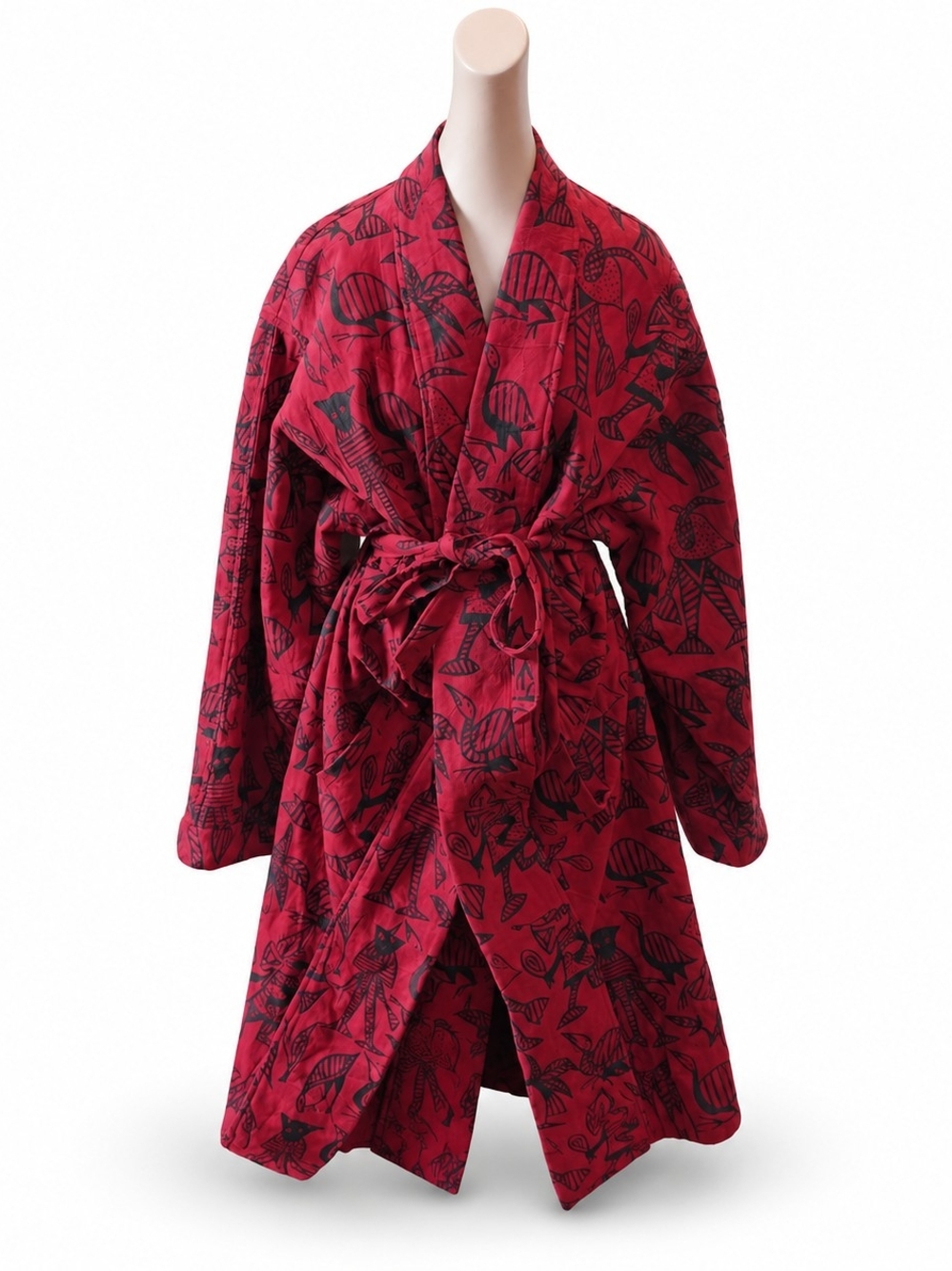 Suede Abstract  Kimono/ Trench Coat w/ Front Bow Tie Waist - Women's One Size.